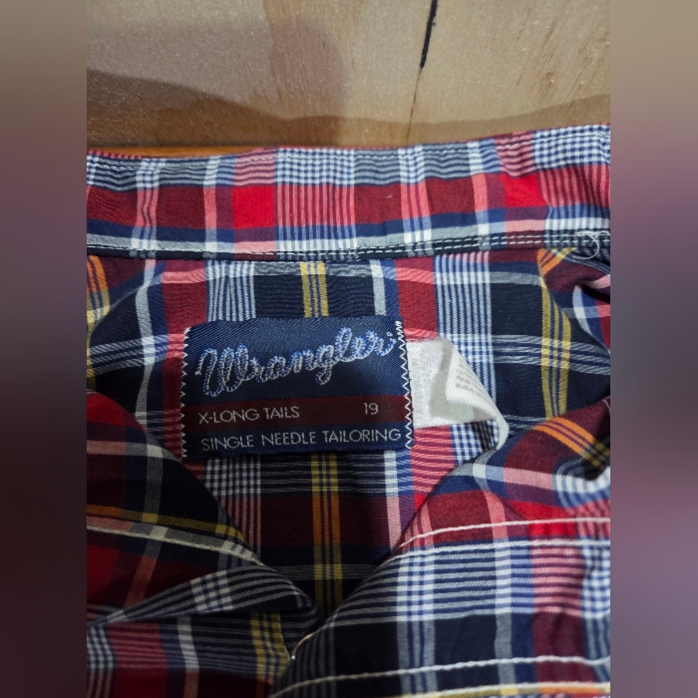 Wrangler Western Plaid Snap Button Shirt Men's XL X-Long Tails Red Blue‎ Yellow - Picture 2 of 12